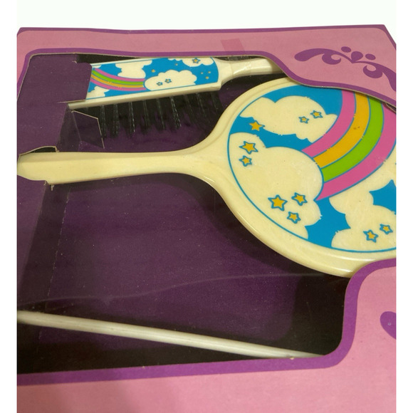Vintage ARC New York Hair Comb Brush Mirror Set 1980 Rainbow Stars Sealed - Picture 5 of 9